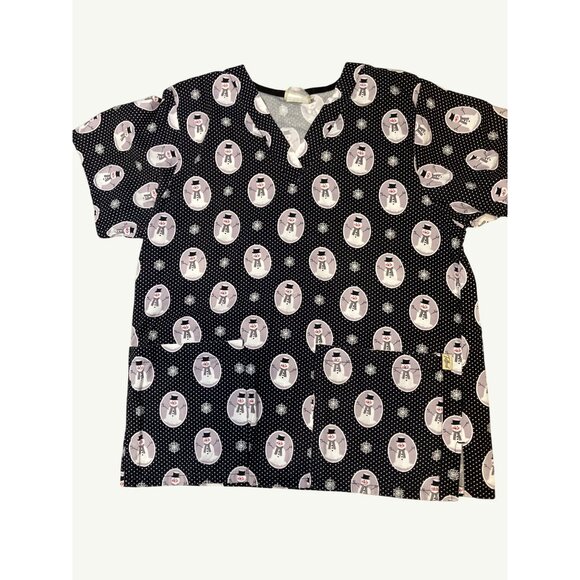 Tafford Women's Nurse Scrub Top Snowman Print  100% Cotton - Picture 2 of 10